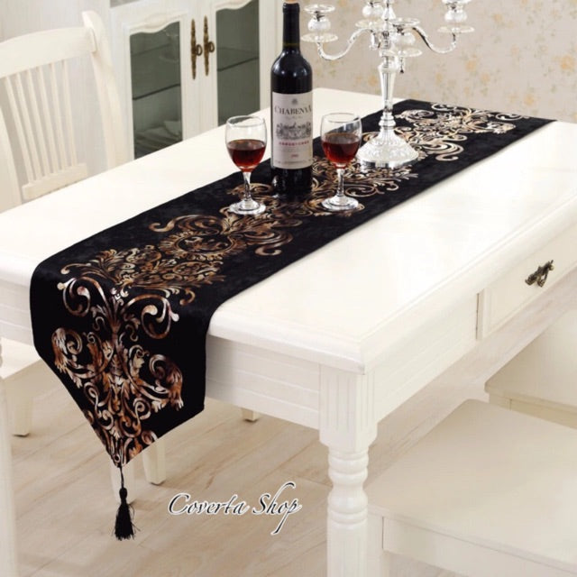 Table Runner / Bed Runner - Taplak Panjang - Luxury - Black 33x250cm