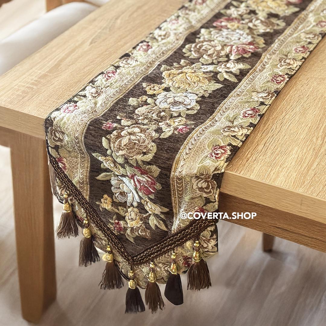 Table Runner Elegan Belgian Floral - Taplak Meja Panjang Premium Untuk Ruang Makan dan Ruang Tamu