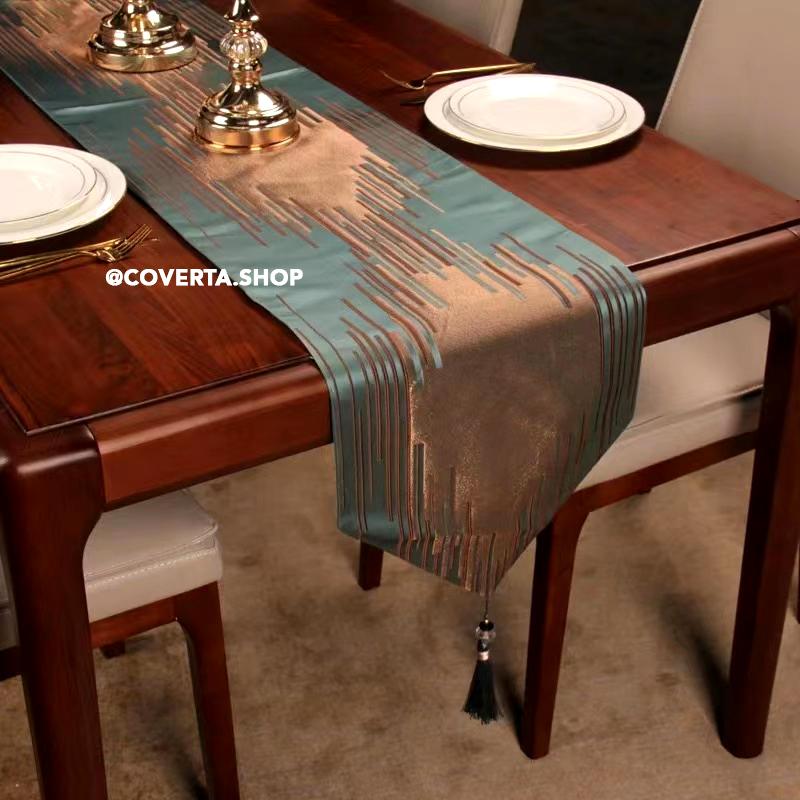Taplak Meja Kain Panjang / Table Runner Motif Abstract Minimalis With Tassel