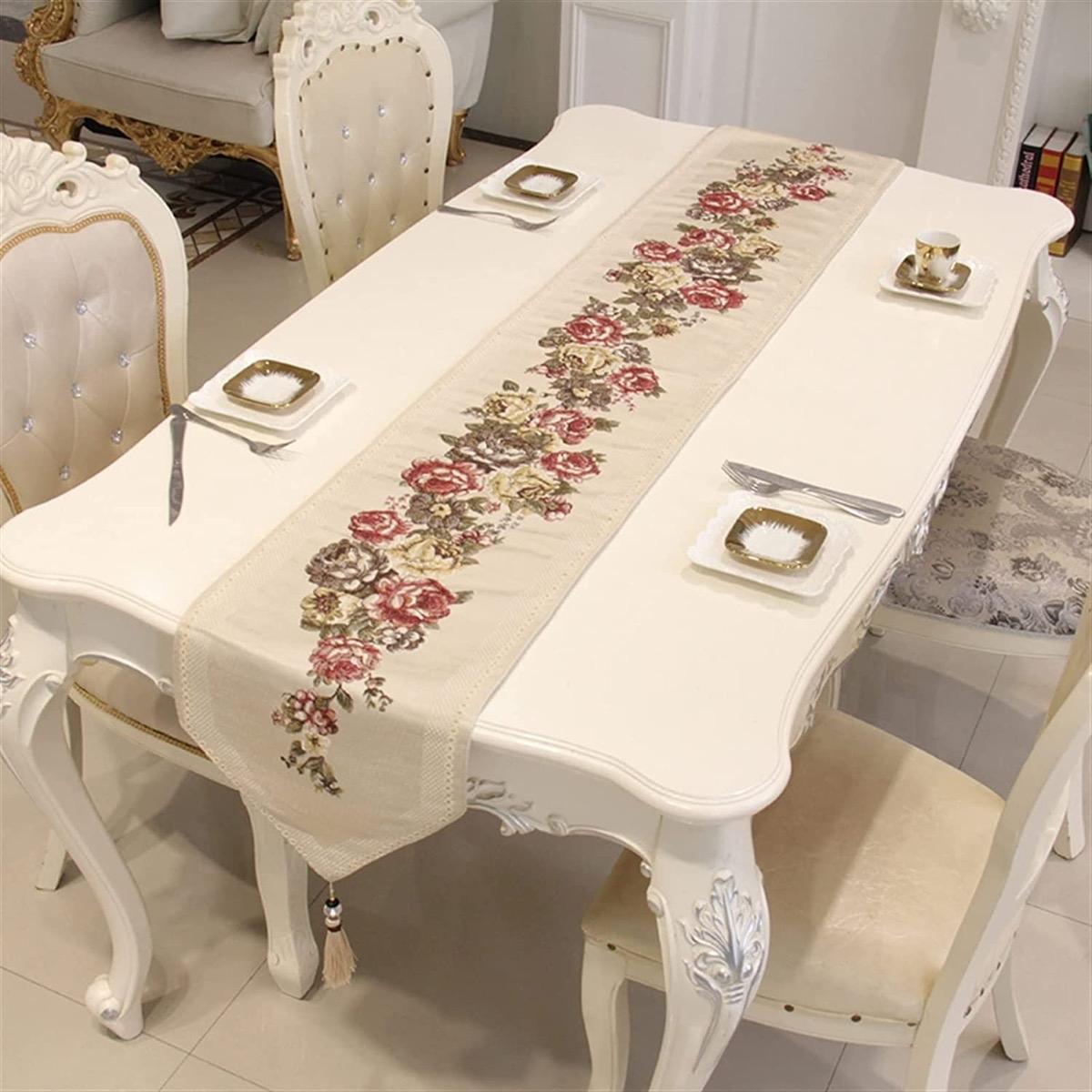 Table Runner Classic Flower | Taplak Meja Aesthetic Dekorasi Meja Makan Kain