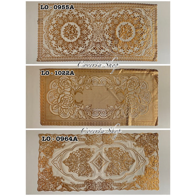 Taplak Meja Tamu Segi Panjang Plastik Gold 40x85cm
