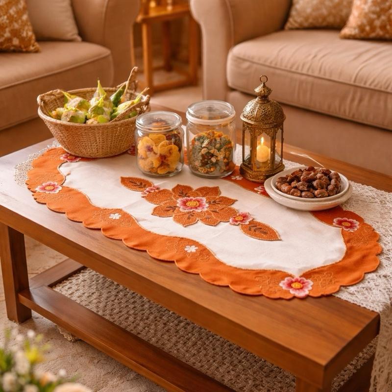 Taplak Meja Tamu Bordir 40x85cm (Kode B16-31 Oval)