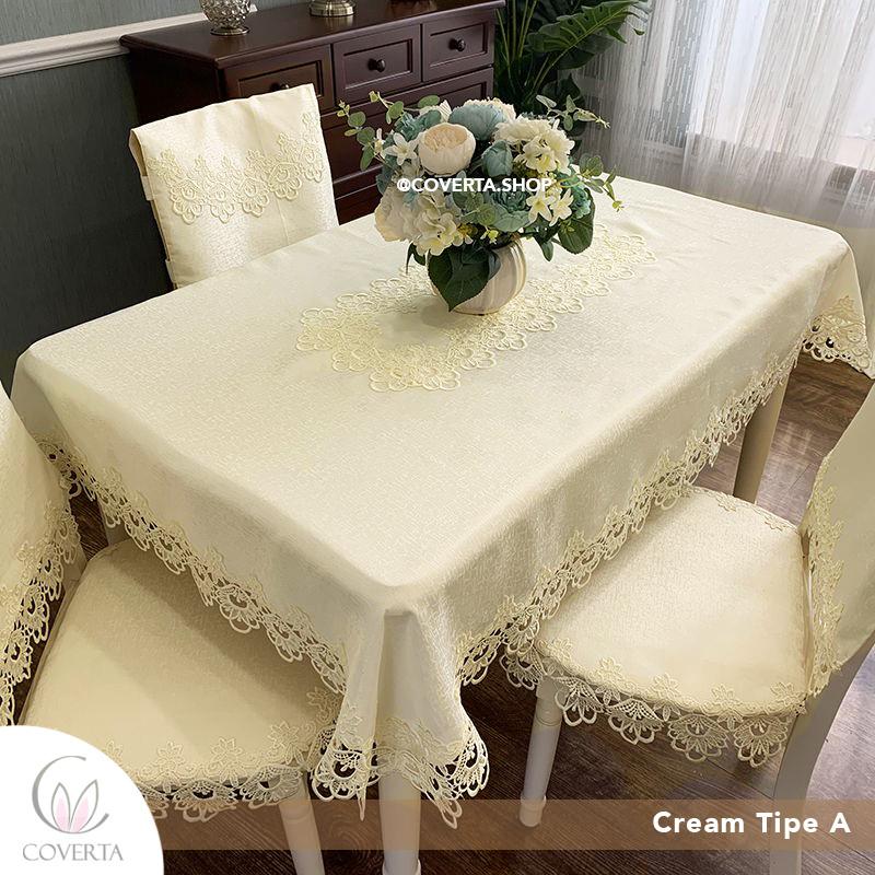 COVERTA Taplak Meja Makan Kain 180x130cm Bordir Segi Eksklusif & Elegant Coffee Tipe A Sarung Kursi Tidak Termasuk