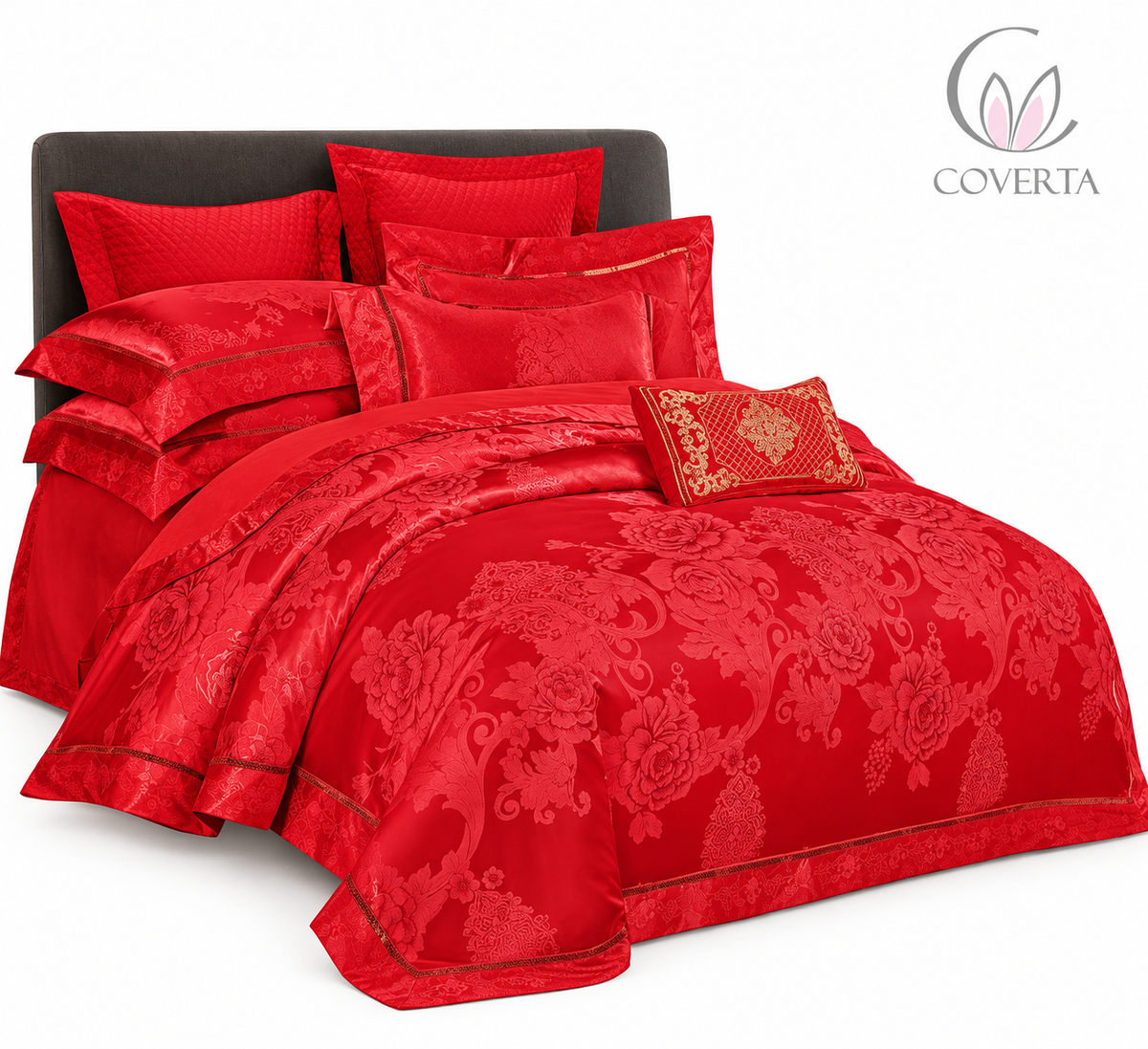 Bedcover Pengantin Baru Silk Sutera Warna Merah