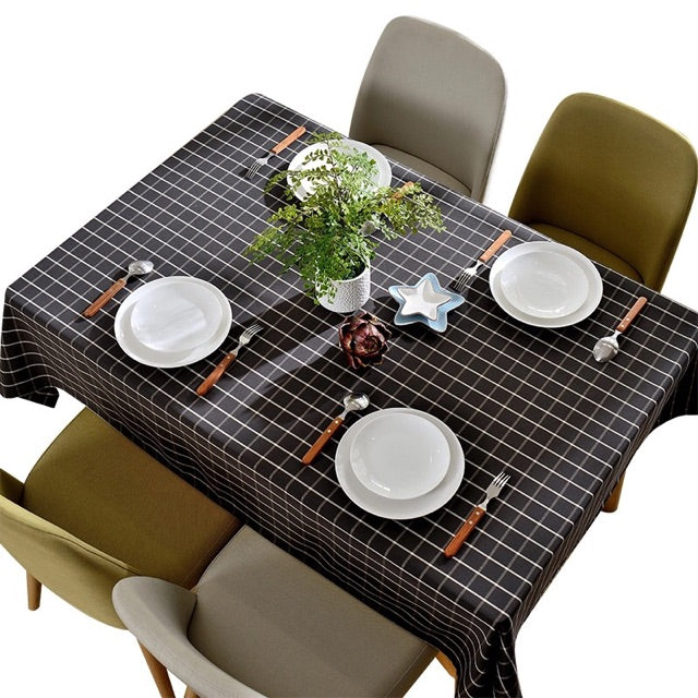 Taplak Meja Makan Kain Segi - Hitam - Motif Kotak Kotak