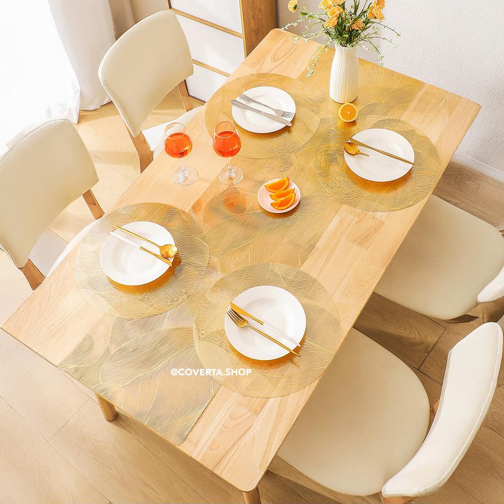 Table Runner Mika PVC Premium Motif Wave Silver Gold – Alas Meja Anti Air Waterproof