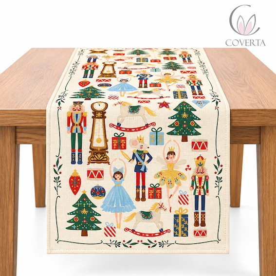 Table Runner Christmas Motif Nutcracker Taplak Meja Makan Kain Dekorasi Natal