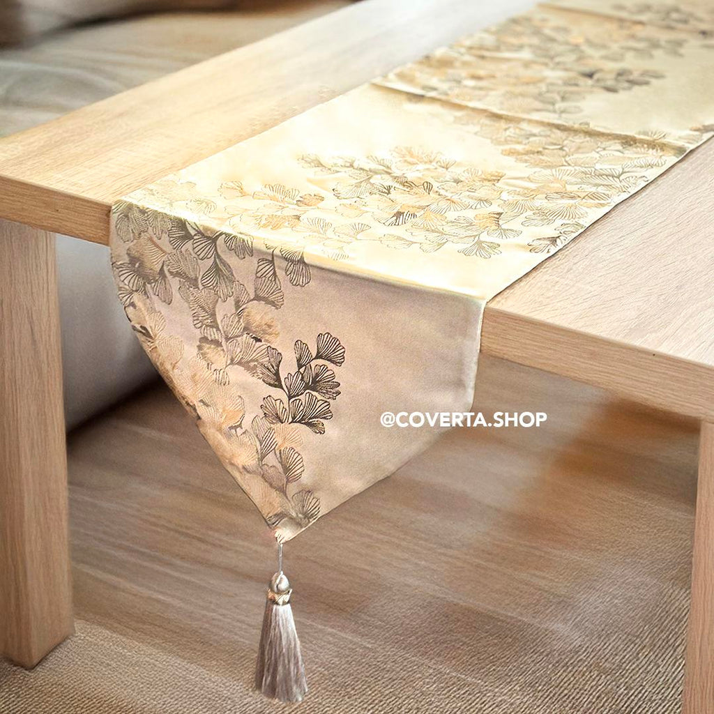 Table Runner Ginkgo - Taplak Meja Makan Estetik Motif Ginkgo | Alas Meja Tamu Minimalis