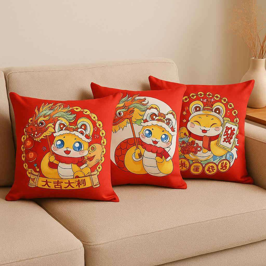 Sarung Bantal Sofa 45x45 cm Motif Lunar Red | Sarung Bantal Kursi Merah