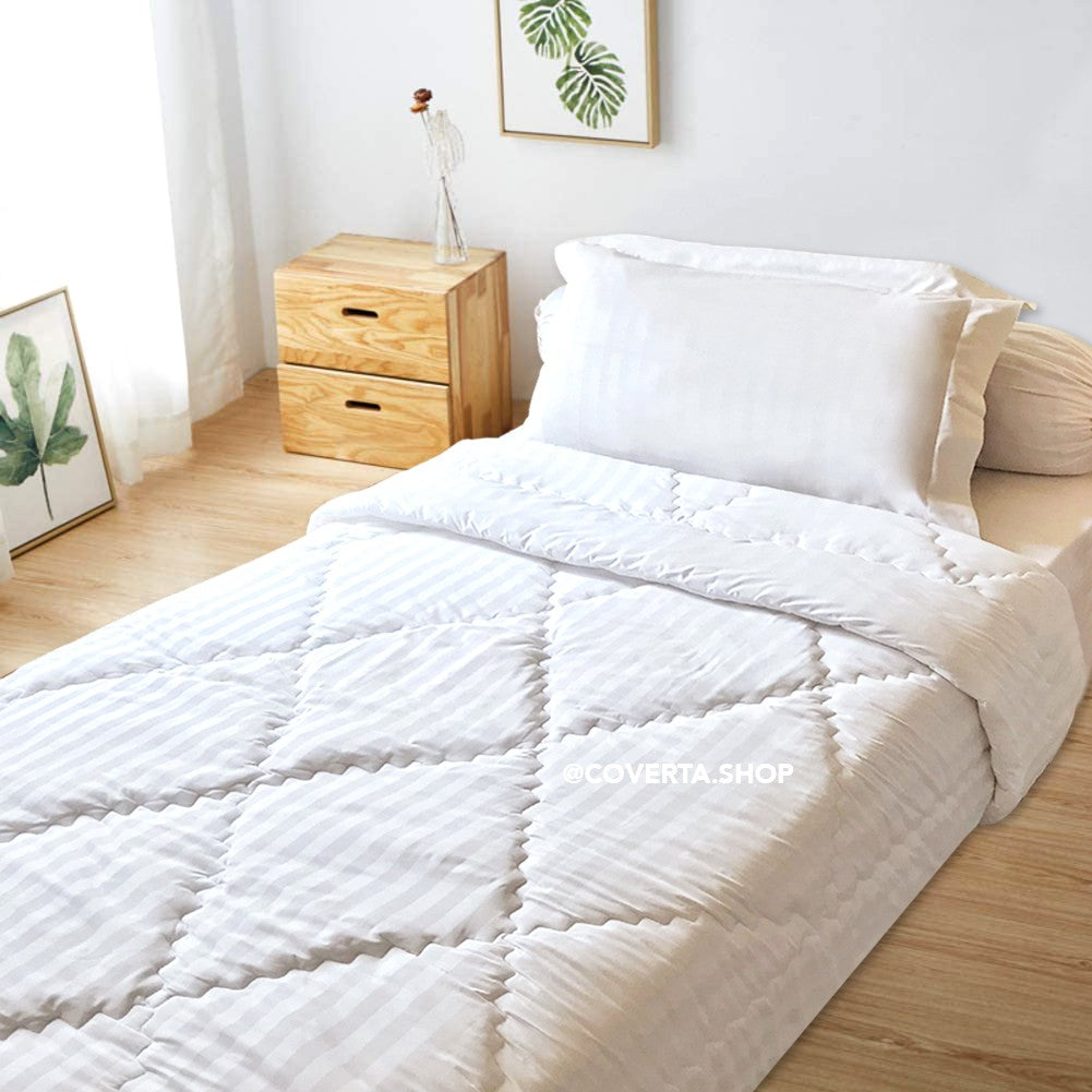 Bed Cover Set Hotel Polos Putih Salur Single 100/120x200x30cm