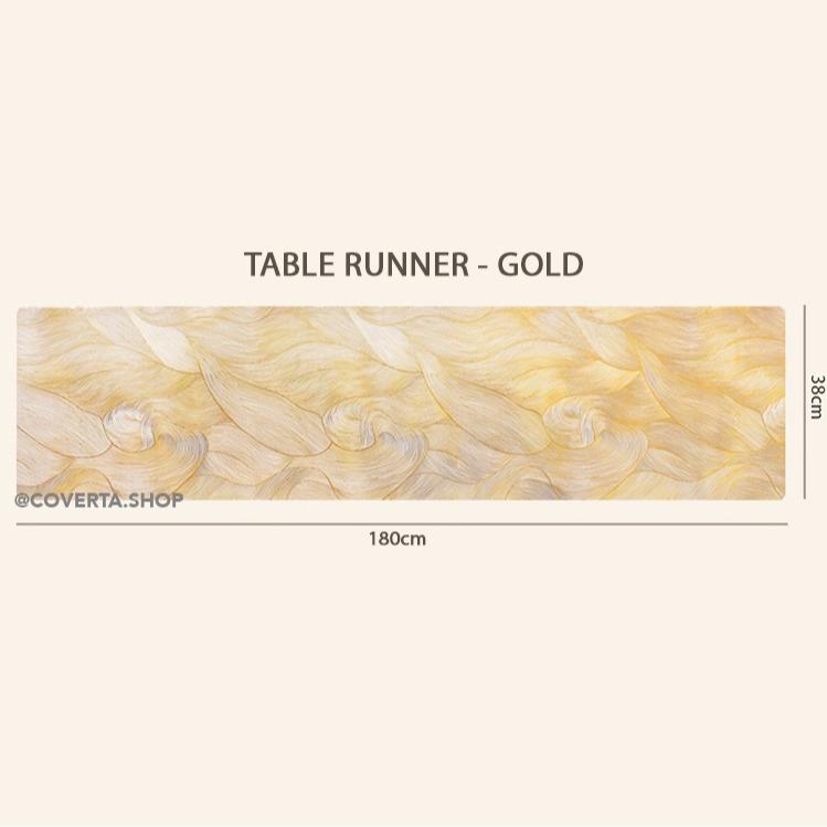 Table Runner Mika PVC Premium Motif Wave Silver Gold – Alas Meja Anti Air Waterproof