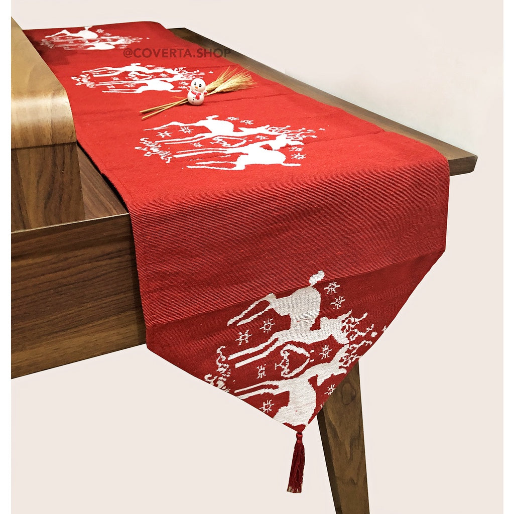 Taplak Meja Natal - Table Runner Christmas Tree Reindeer 35x175cm