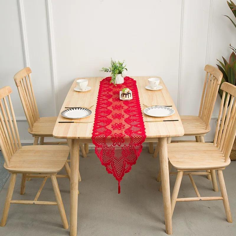 Table Runner Renda Merah Imlek - Dekorasi Meja Makan & Tamu