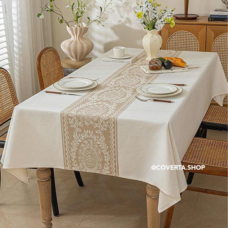 Taplak Meja Makan Raya - Taplak Meja Makan Linen Estetik Motif Raya | Alas Meja Makan Minimalis