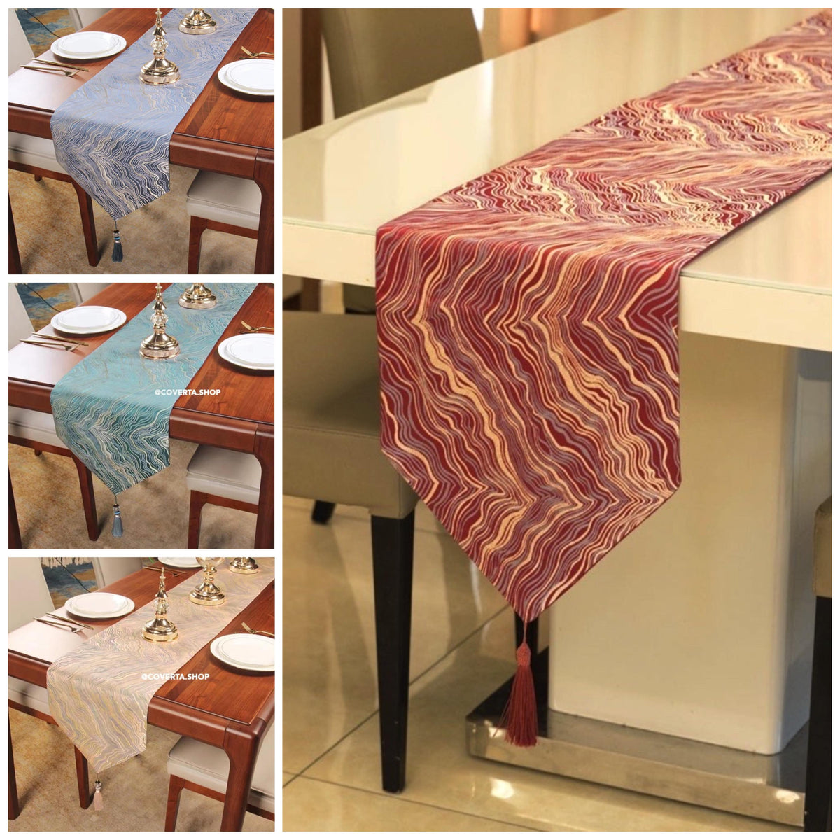 Coverta Table Runner / Taplak Meja Tamu / Taplak Meja Makan Motif Marmer Marble