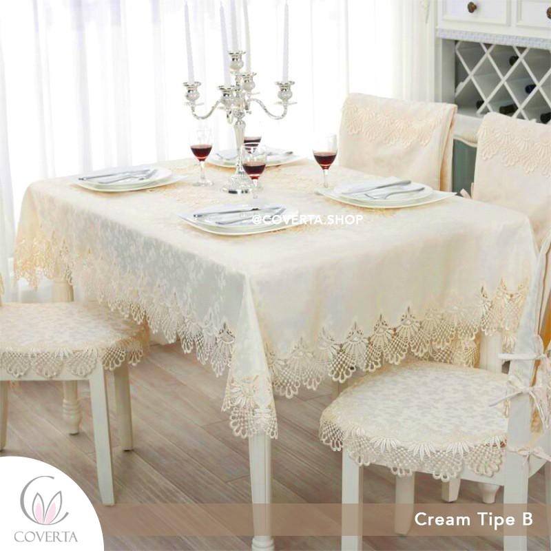 COVERTA Taplak Meja Makan Kain 180x130cm Bordir Segi Eksklusif & Elegant Coffee Tipe A Sarung Kursi Tidak Termasuk