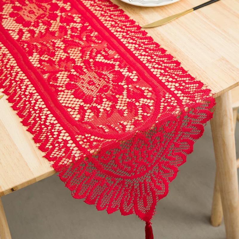 Table Runner Renda Merah Imlek - Dekorasi Meja Makan & Tamu