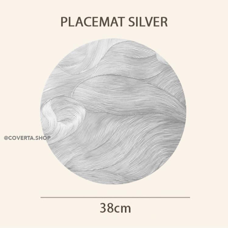 Table Runner Mika PVC Premium Motif Wave Silver Gold – Alas Meja Anti Air Waterproof