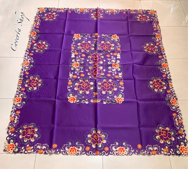 Taplak Meja Makan Bordir Purple0604 - 6-8 Kursi - 180x225cm
