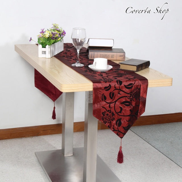 Table Runner Satin - Taplak Meja Panjang - Merah Maroon - 28x200cm