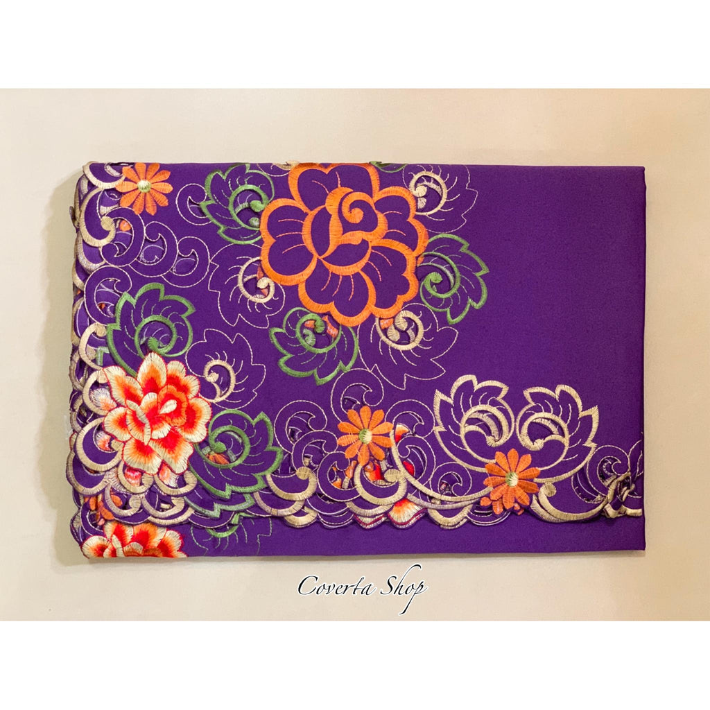 Taplak Meja Makan Bordir Purple0604 - 6-8 Kursi - 180x225cm