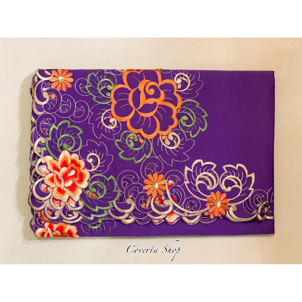 Taplak Meja Makan Bordir Purple0604 - 6-8 Kursi - 180x225cm