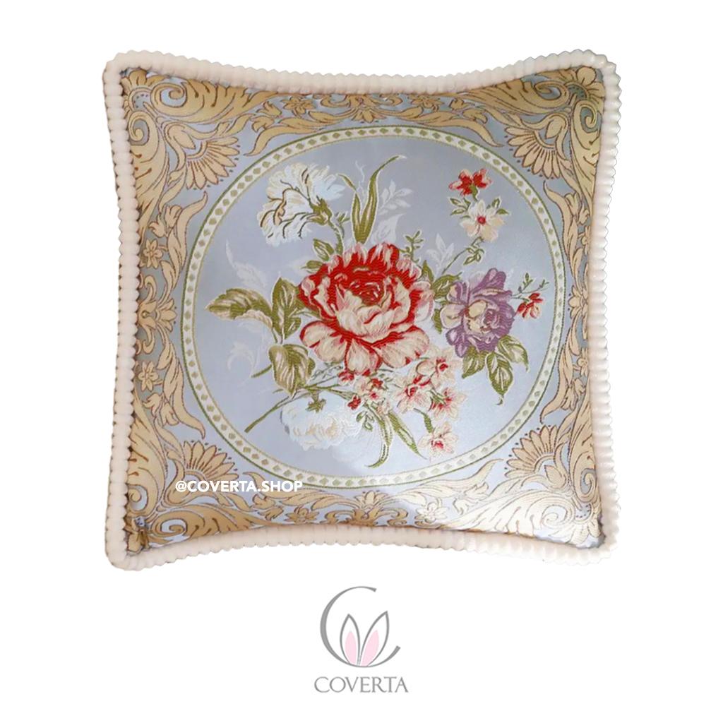 Sarung Bantal Kursi Sofa Coverta Belgi Classic Flower 45x45cm dengan Motif Bunga yang Halus dan Detail Bordiran Menawan - Dekorasi