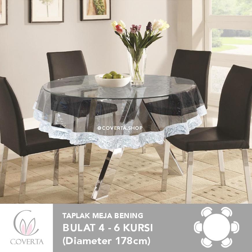 Taplak Meja Makan Plastik Bening Transparan Renda Putih Premium