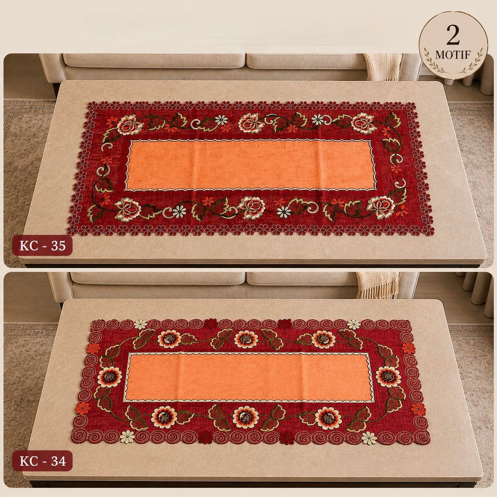 Taplak Meja Tamu Kaca Bordir 40x90cm