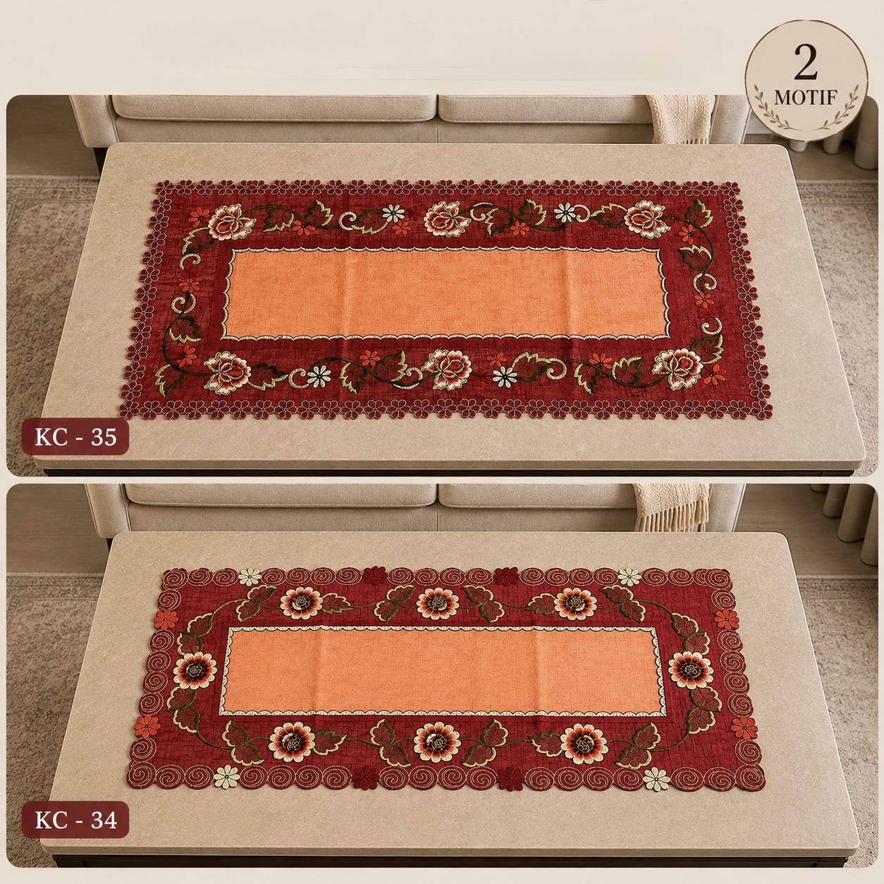 Taplak Meja Tamu Kaca Bordir 40x90cm