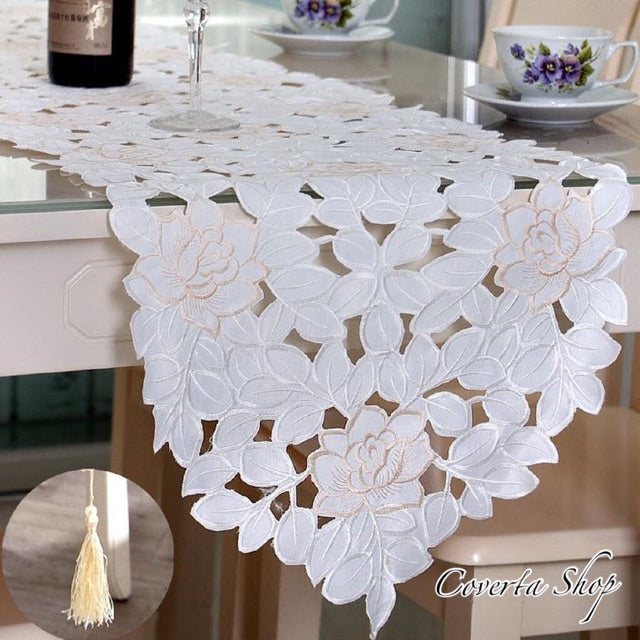 Table Runner Bordir - Taplak Meja Panjang Putih