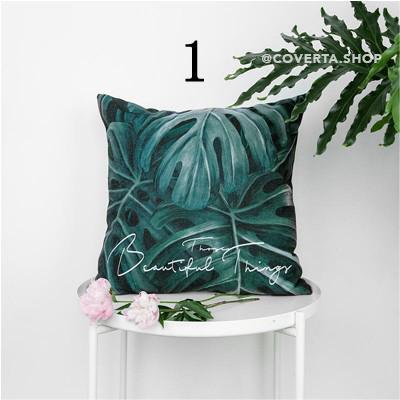 Sarung Bantal Sofa Hijau - Monstera 45x45cm