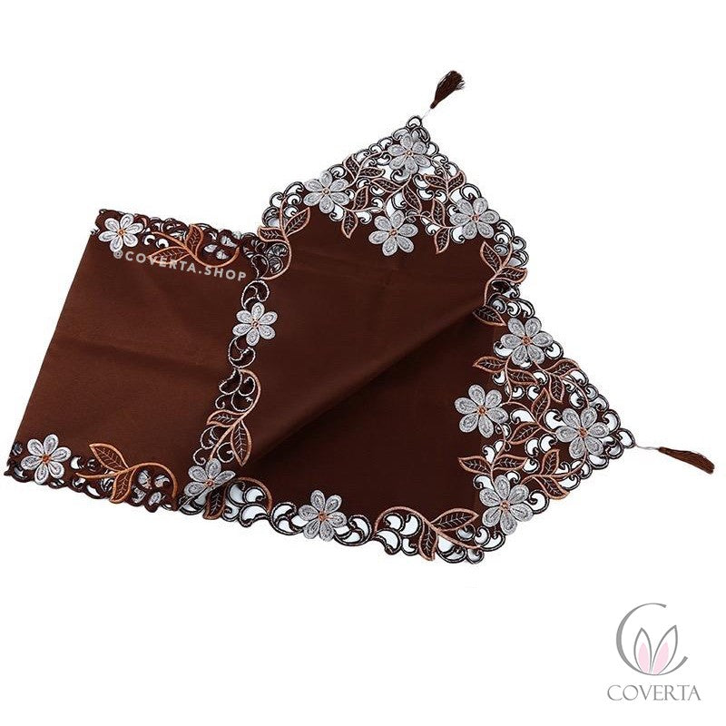 Table Runner - Taplak Meja Panjang Bordir - Coklat - 40x176cm