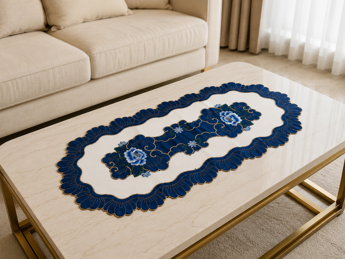 Taplak Meja Tamu Bordir 40x85cm (Kode B16-37 Oval)