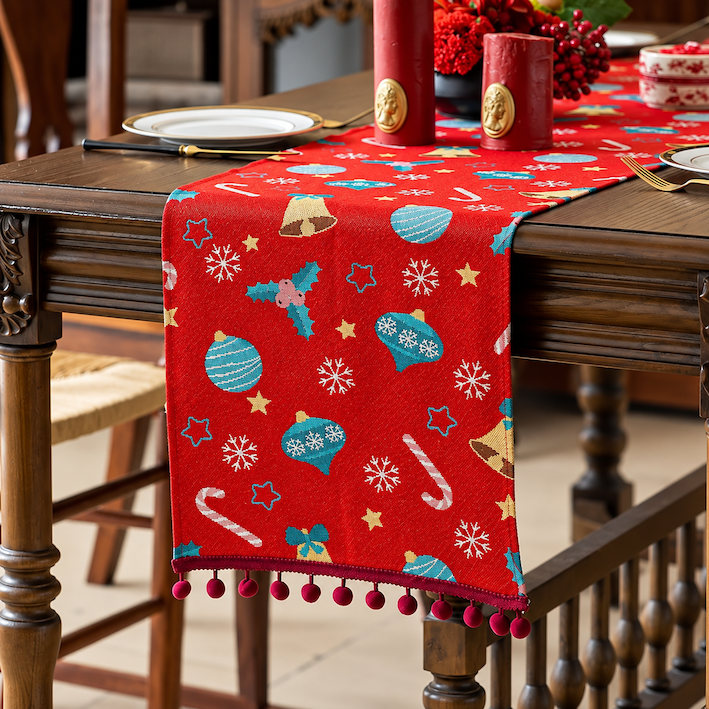 Table Runner Natal | Taplak Meja Panjang Hiasan Meja Christmas Santa Pohon Natal