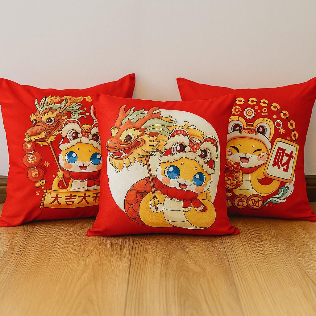 Sarung Bantal Sofa 45x45 cm Motif Lunar Red | Sarung Bantal Kursi Merah