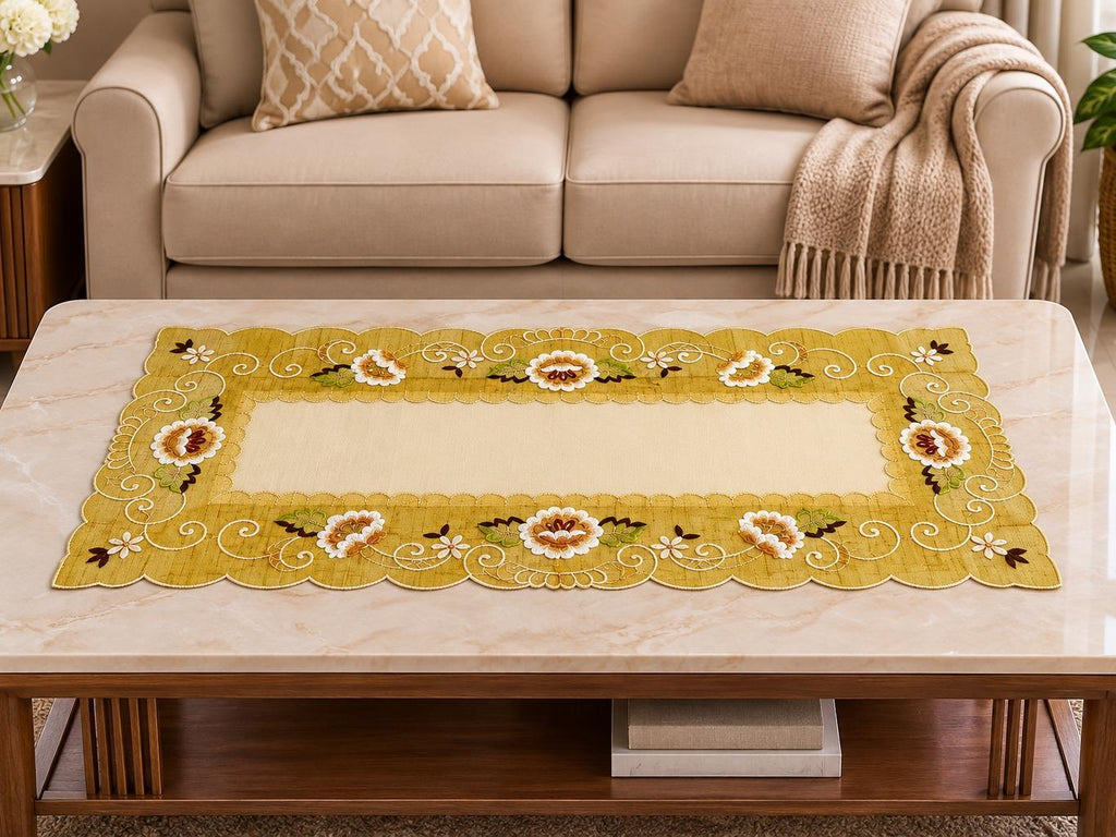 Taplak Meja Tamu Kaca Segi - Bordir 40x90cm