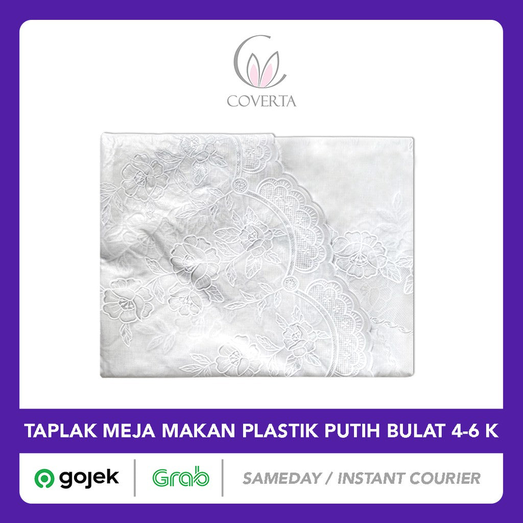 Taplak Meja Makan Putih Plastik 4-6 Kursi Bulat - Diameter 178cm