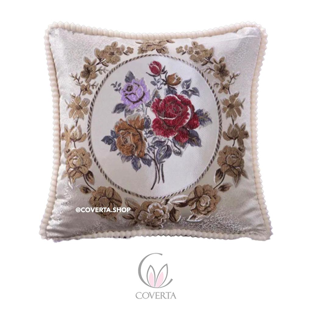 Sarung Bantal Kursi Sofa Coverta Belgi Classic Flower 45x45cm dengan Motif Bunga yang Halus dan Detail Bordiran Menawan - Dekorasi