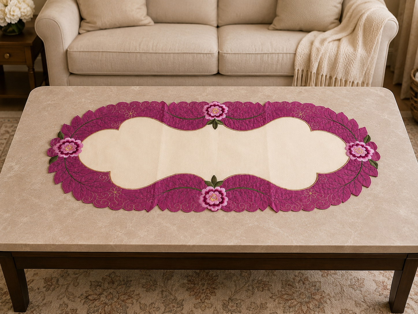 Taplak Meja Tamu Bordir 40x85cm (Kode B - FT1601 Oval)