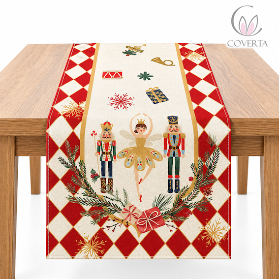 Table Runner Christmas Motif Nutcracker Taplak Meja Makan Kain Dekorasi Natal