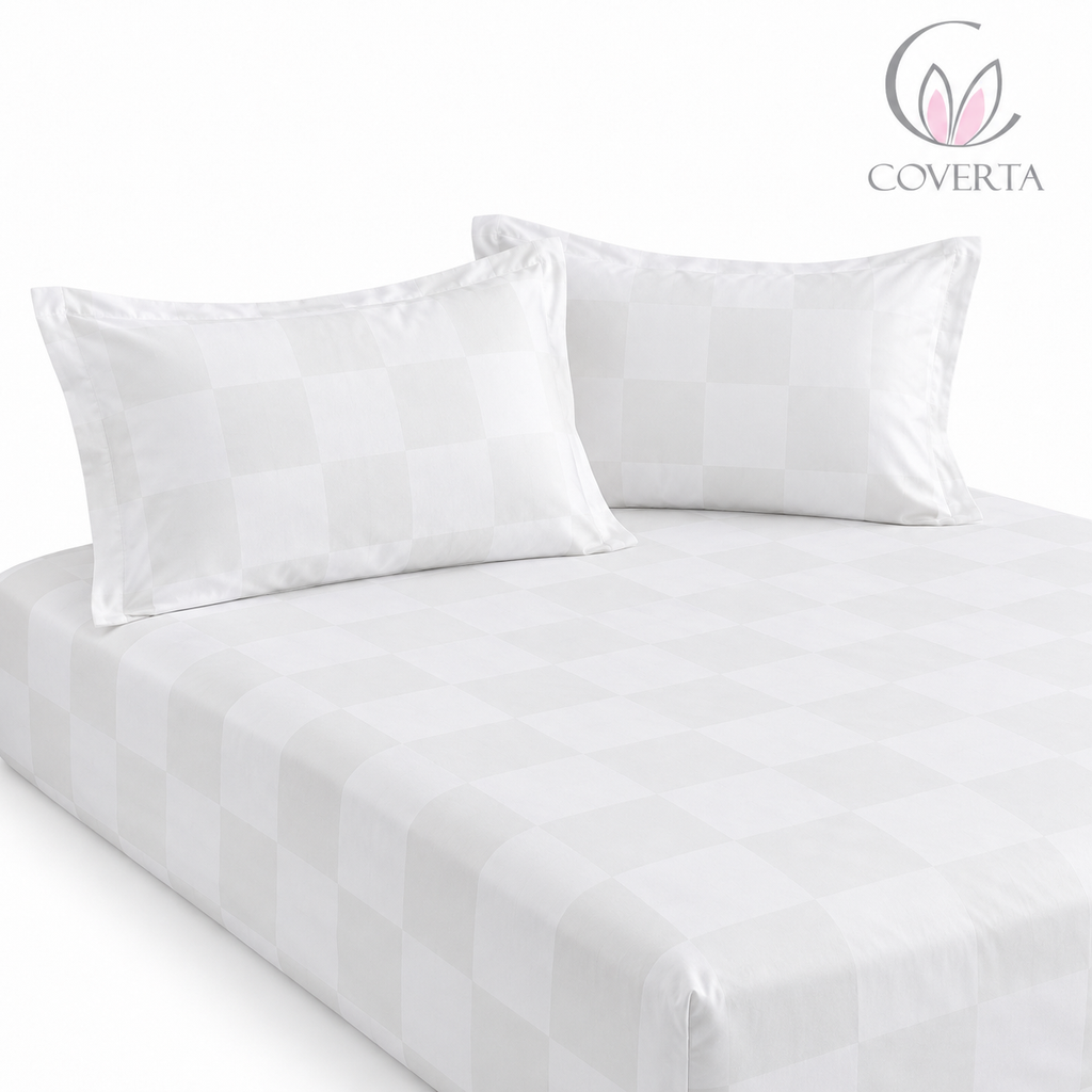 Sprei Hotel Katun Dobby 300TC | Seprei Premium Putih Salur 160/180/200x200x40cm