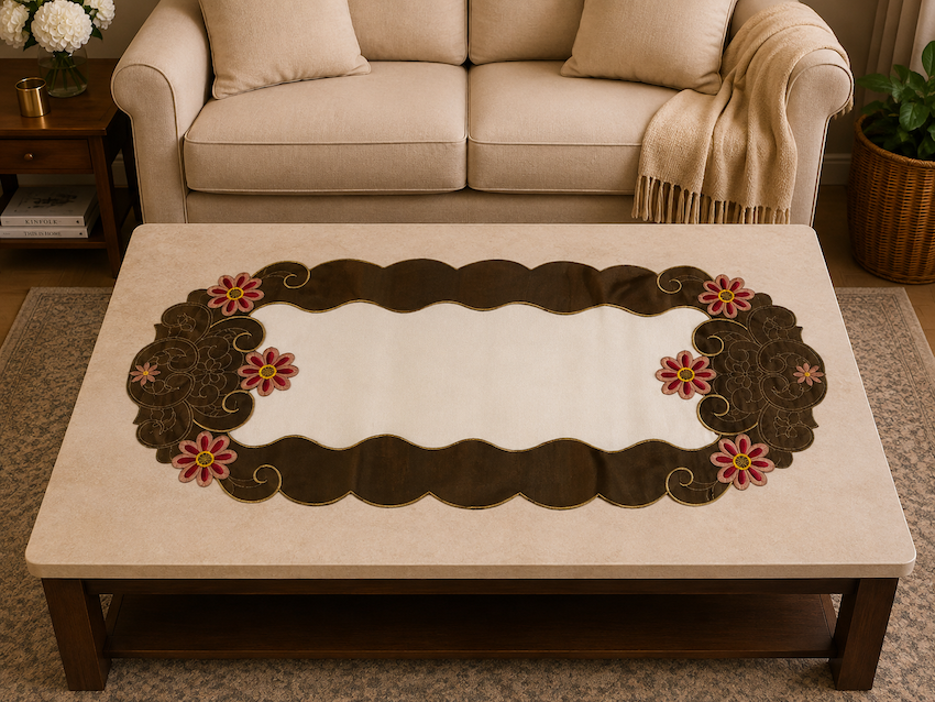 Taplak Meja Tamu Bordir 40x85cm (Kode B - FT1610 Oval)