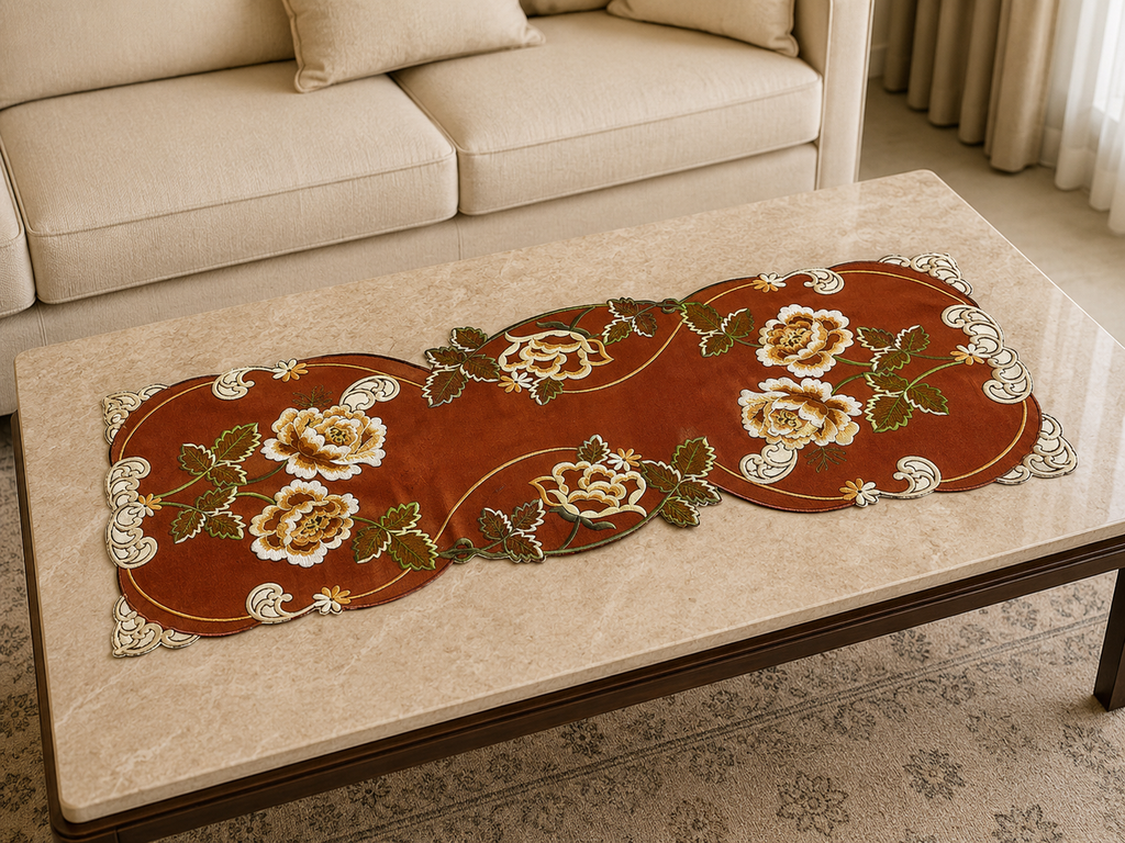 Taplak Meja Tamu Bordir Bunga 3D Cantik Kain