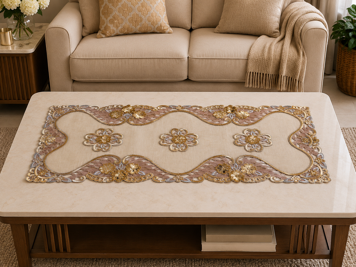 Taplak Meja Tamu Kaca Segi 40x85cm (A 019)