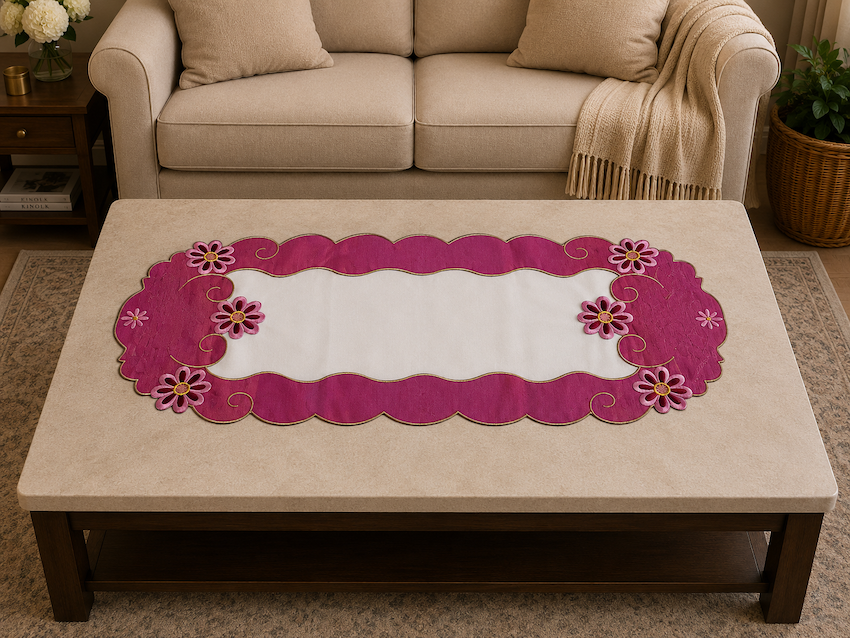 Taplak Meja Tamu Bordir 40x85cm (Kode B - FT1610 Oval)