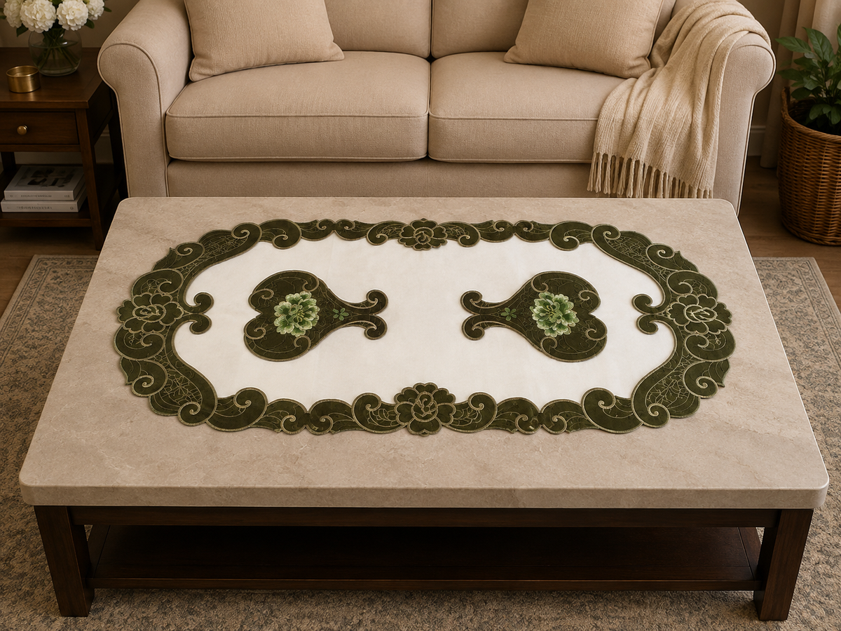 Taplak Meja Tamu Bordir 40x85cm (Kode B16-36 Oval)
