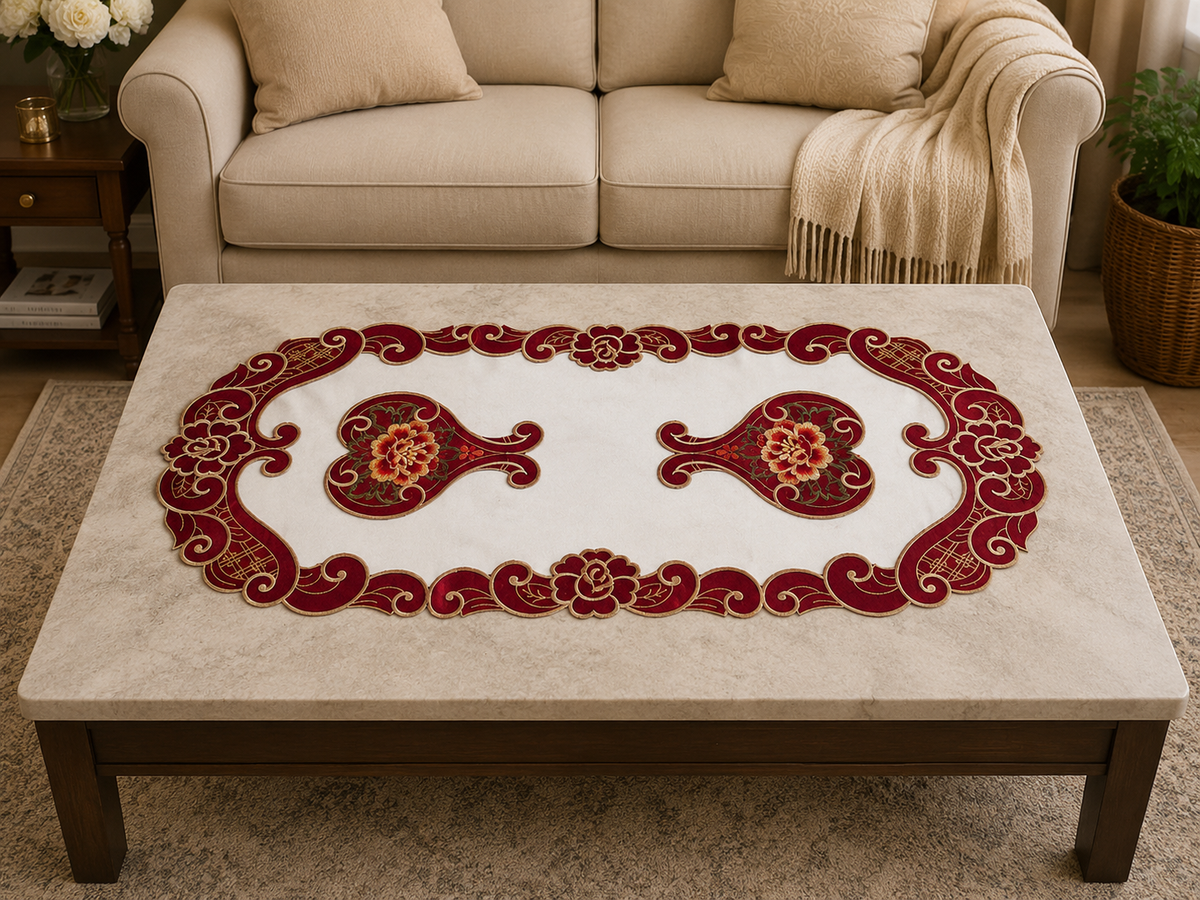 Taplak Meja Tamu Bordir 40x85cm (Kode B16-36 Oval)