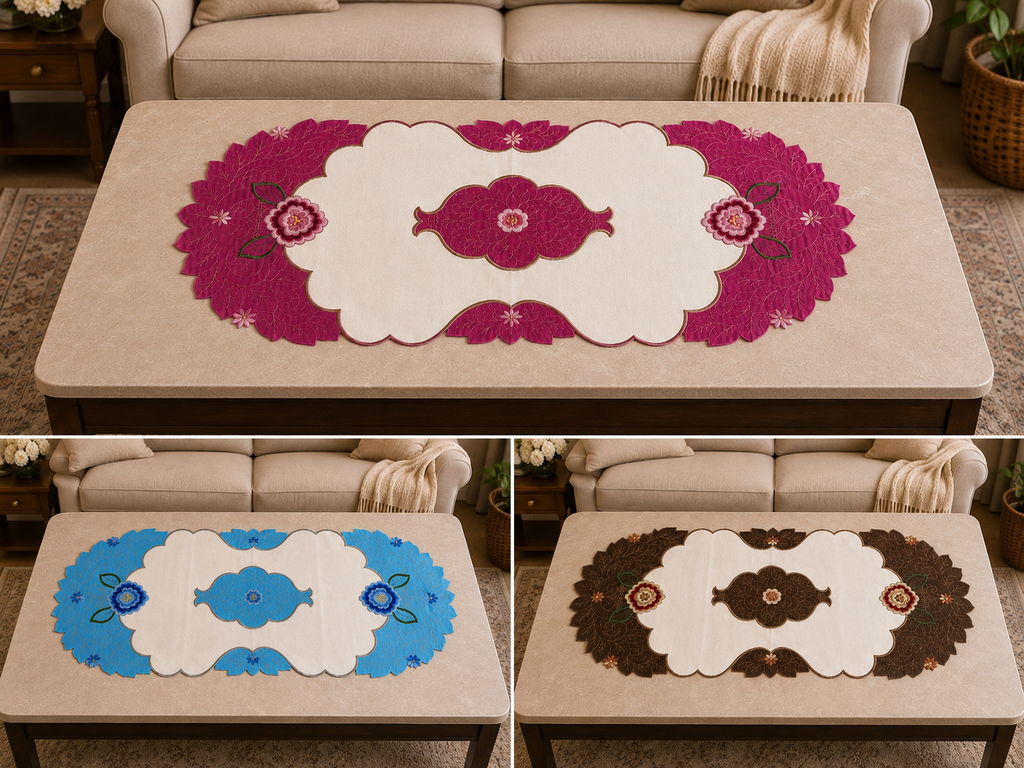 Taplak Meja Tamu Bordir 40x85cm (Kode B16-33 Oval)