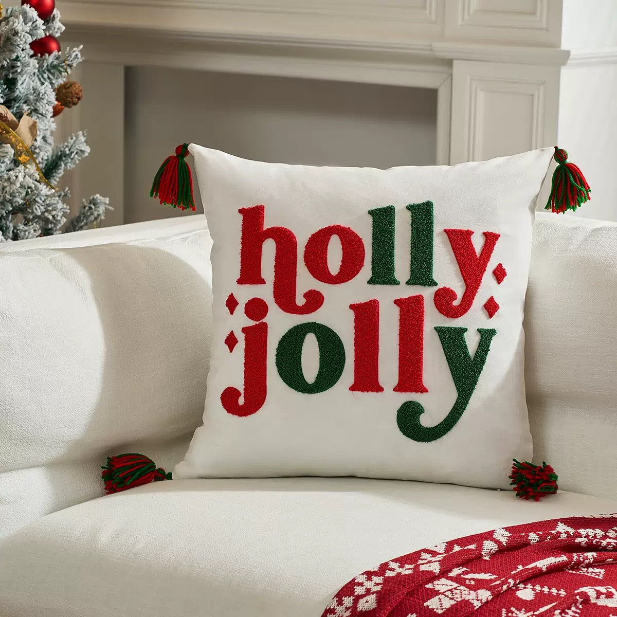 Sarung Bantal Natal Bordir Premium - Hiasan Sofa & Kursi Dekorasi Christmas 45x45cm